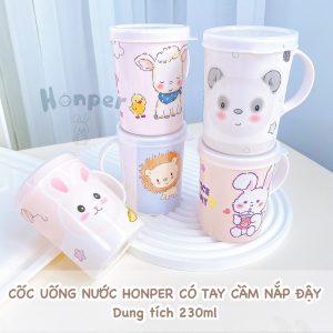 Cốc Uống Nước Honper Có Nắp Đậy Tay Cầm 230ml - HP2406